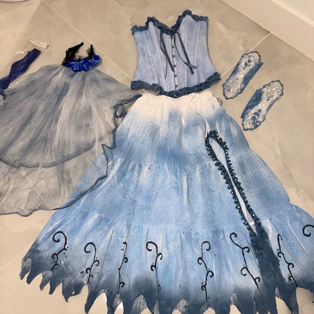 Blue Corset and Skirt Set Corpse Bride Halloween xs